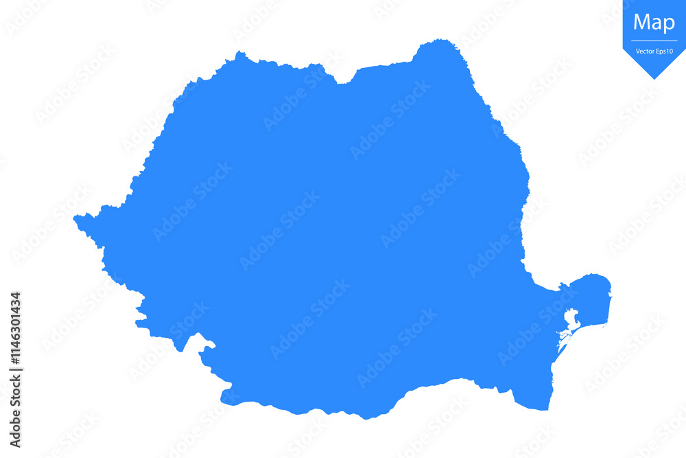 Blue map of Romania isolated on white background. Vector illustration eps10.
Blue map of Romania isolated on white background. Vector illustration eps10.