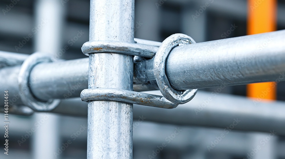 Closeup of Galvanized Steel Scaffolding Joint Construction Closeup of Galvanized Steel Scaffolding Joint Construction