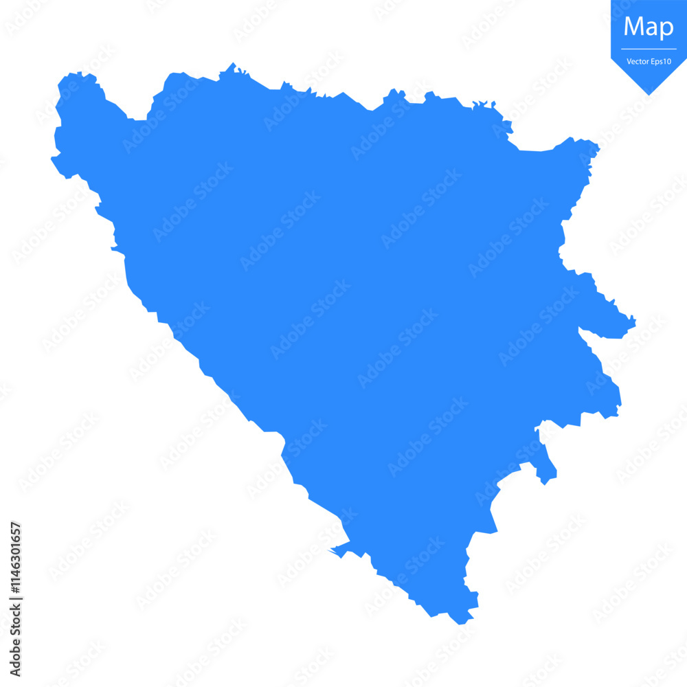 Fototapeta premium Blue map of Bosnia and Herzegovina isolated on white background. Vector illustration eps10. 