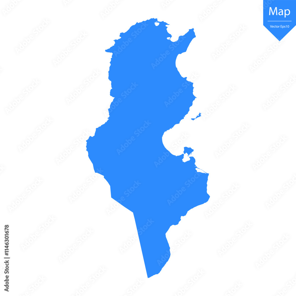 Blue map of Tunisia isolated on white background. Vector illustration eps10.
Blue map of Tunisia isolated on white background. Vector illustration eps10.