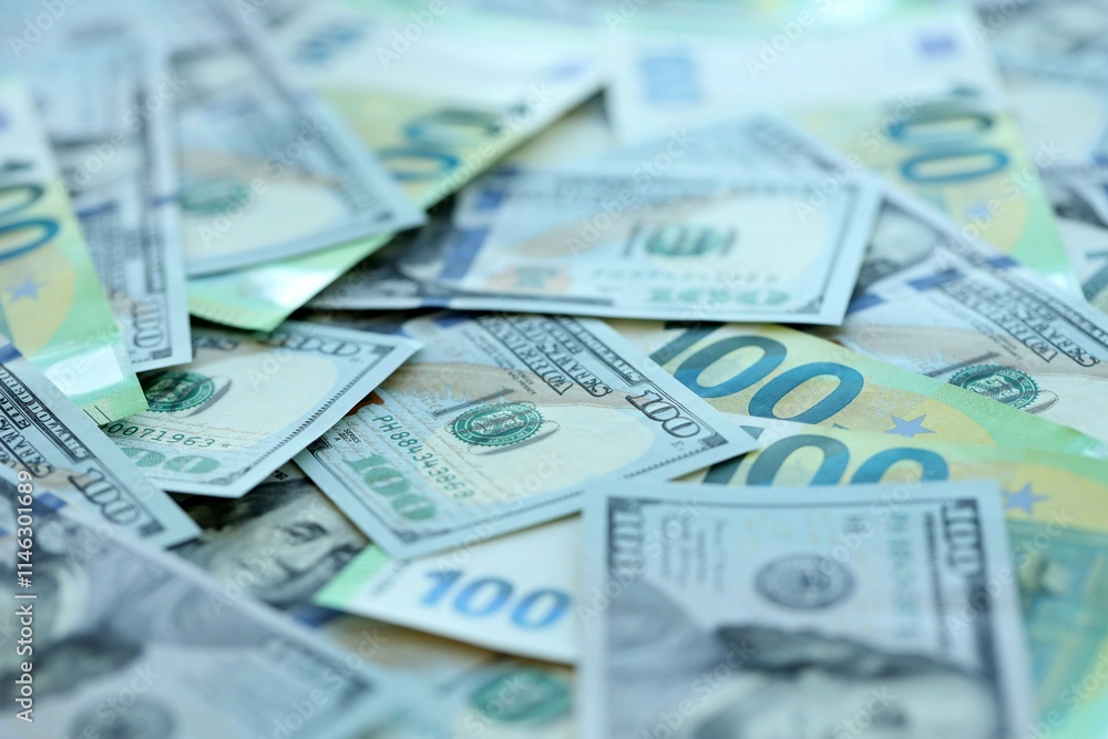 Big pile of Euro and USD banknotes. Many european and united states dollars Big pile of Euro and USD banknotes. Many european and united states dollars