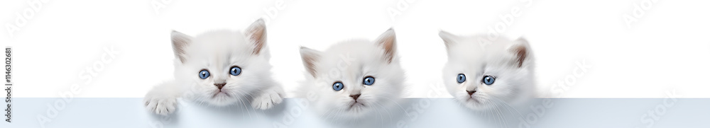 Cute three little white cats sitting together, perfect for cat lovers and playful pet-themed illustrations and designs.