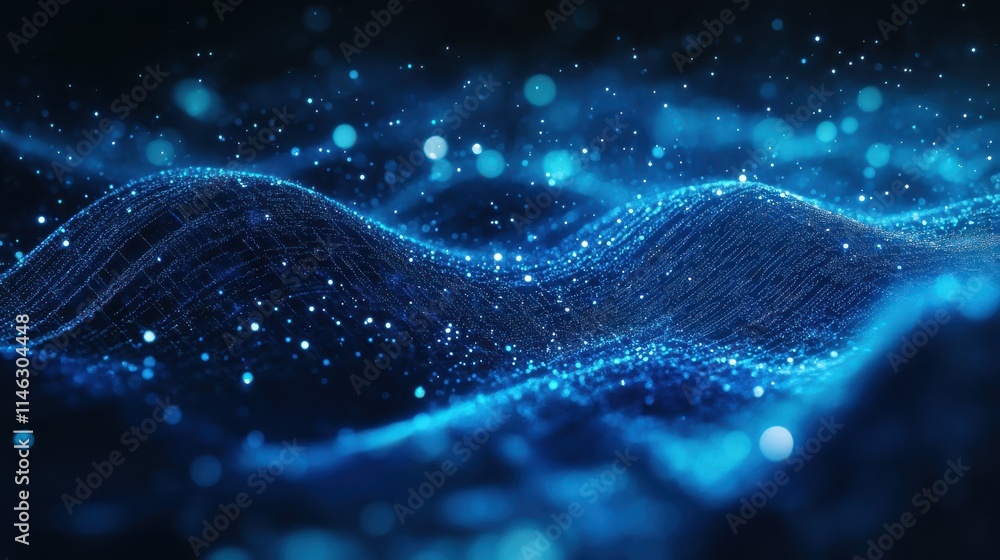 Creative digital blue wave interface on blurry wallpaper. Technology and AI concept. 3D Rendering Creative digital blue wave interface on blurry wallpaper. Technology and AI concept. 3D Rendering