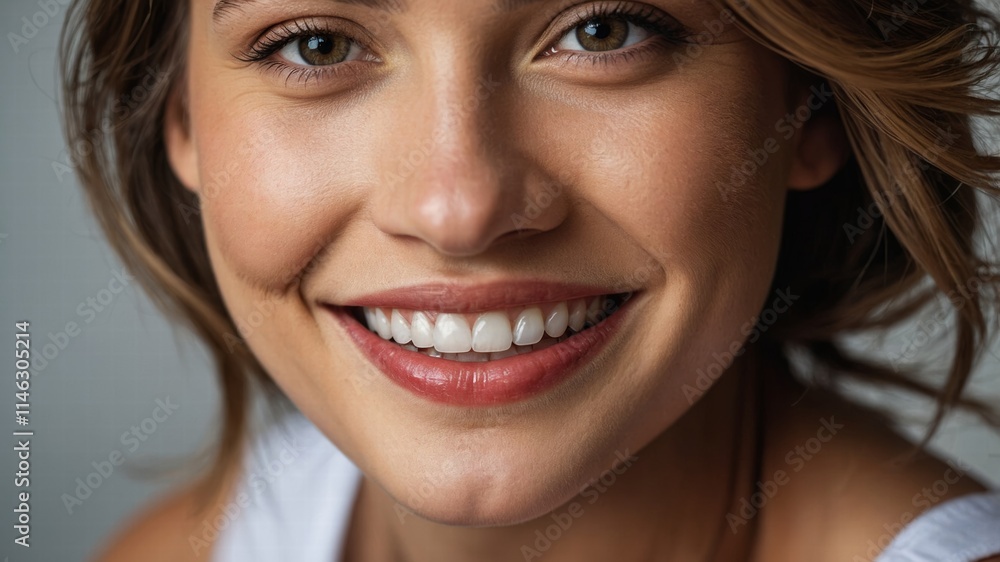 Close-up portrait of yong woman casual portrait in positive view, big smile, beautiful model posing in studio over white background. Caucasian Asian Close-up portrait of yong woman casual portrait in positive view, big smile, beautiful model posing in studio over white background. Caucasian Asian