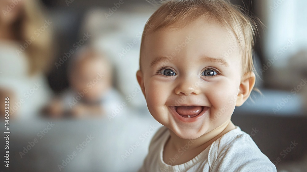 Adorable baby smiling and showing growing teeth at home Adorable baby smiling and showing growing teeth at home