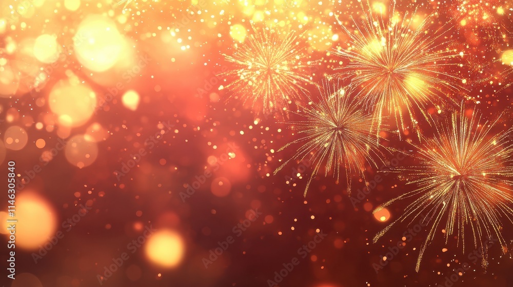 Obraz premium Festive Chinese background. New Year asian backdrop with gold fireworks. Red vector holiday banner