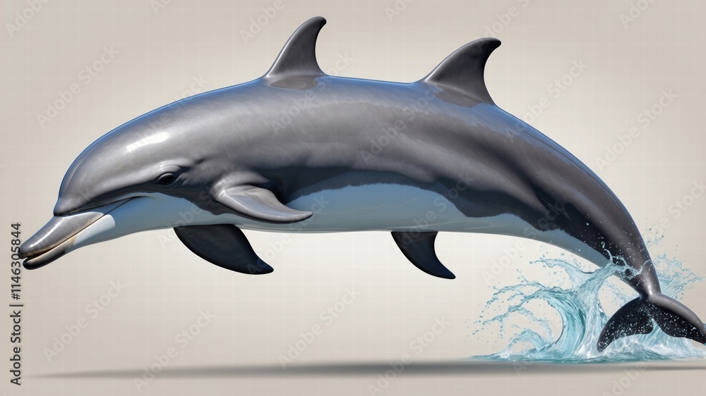 Obraz premium Dolphins realistic. Ocean or marine animals swim fishes with flippers deep blue sea underwater fauna decent realistic dolphins collection