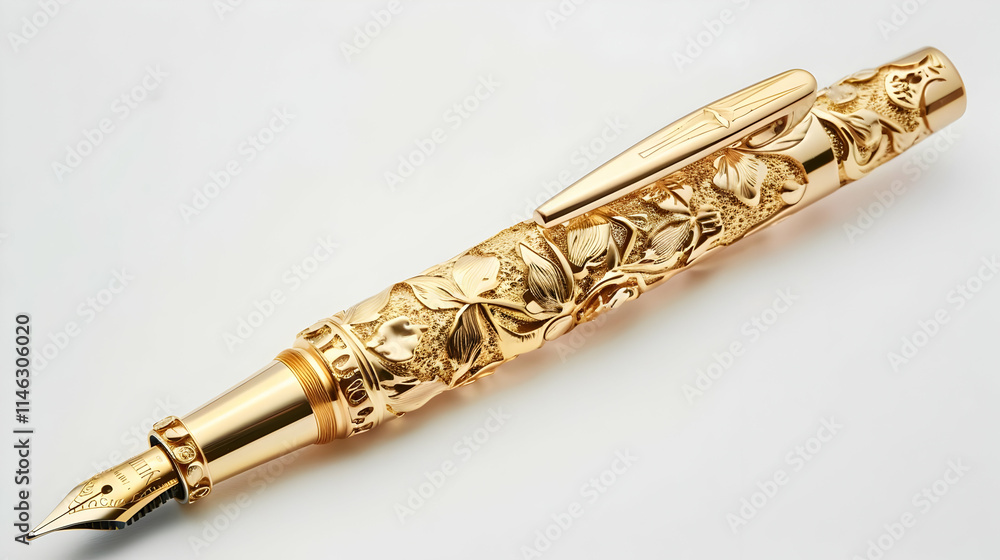 Naklejka premium Ornate Gold Fountain Pen Product Photo