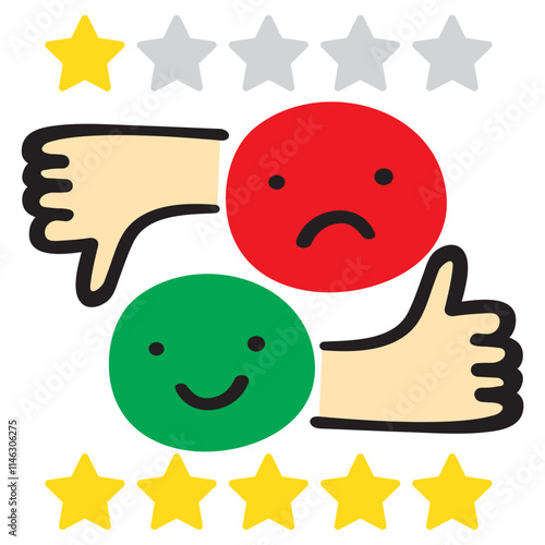 Positive or negative feedback. Costumer satisfaction. Flat vector illustration on white background.