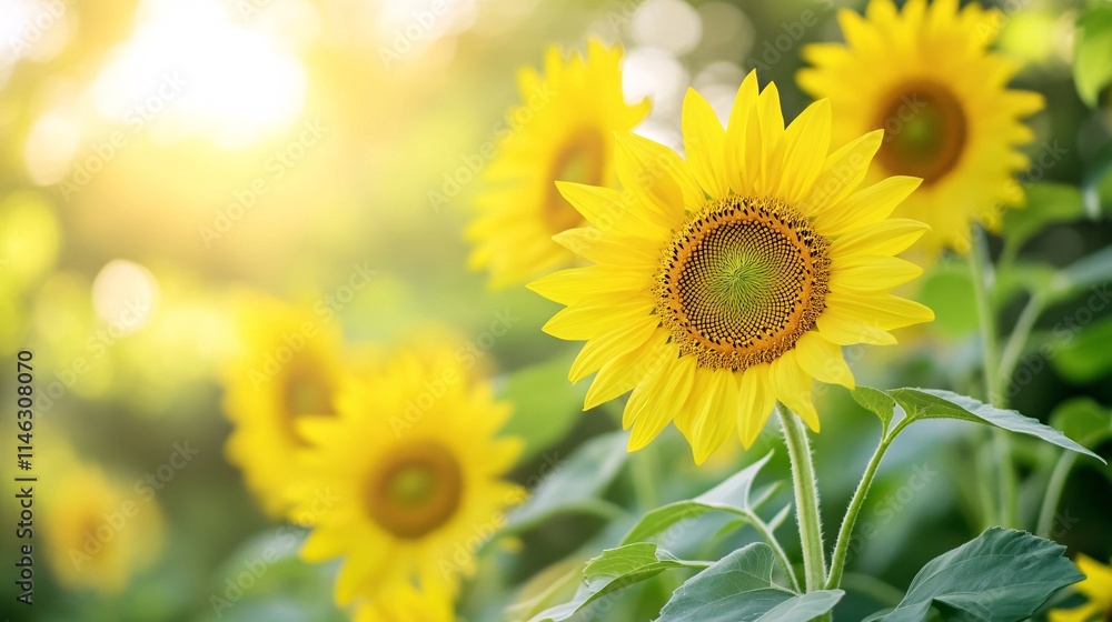 Sunflowers blooming in field during golden hour sunset Sunflowers blooming in field during golden hour sunset
