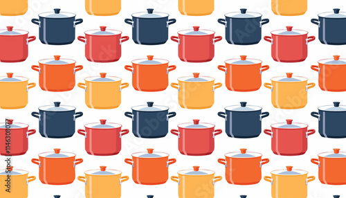Seamless pattern with saucepans. Vector illustration in cartoon style.