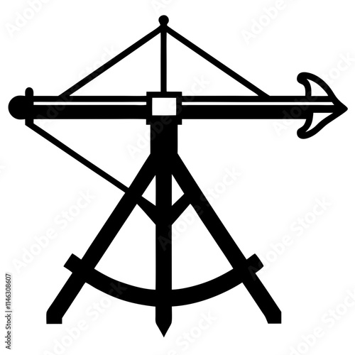 A Ballista (large crossbow used to launch bolts or stones at attackers) silhouette vector icon illustration,arrow,war weapons on white background.