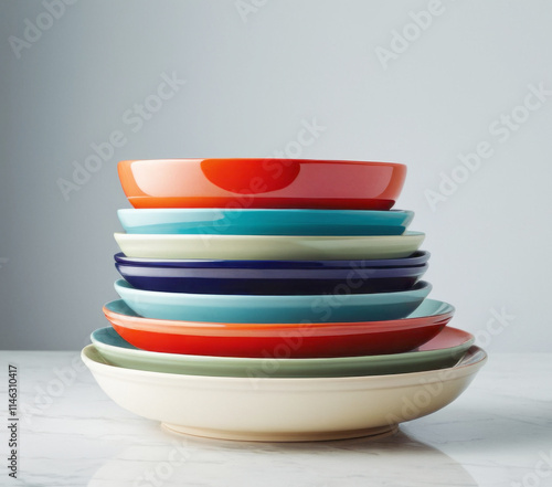 a stack of colorful plates