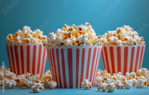 Striped popcorn buckets n classic red and white buckets.