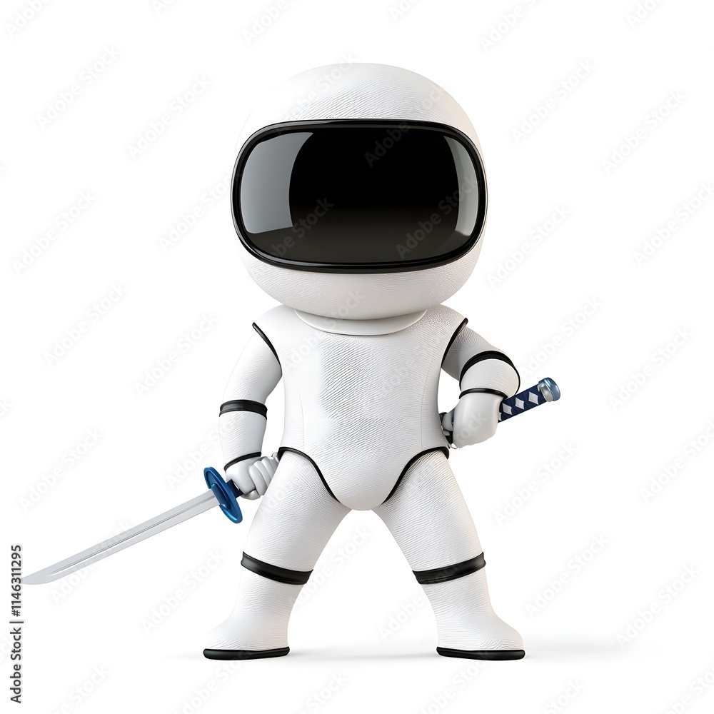 Cute Cartoon Character in Space Suit with Sword and Black Visor Cute Cartoon Character in Space Suit with Sword and Black Visor