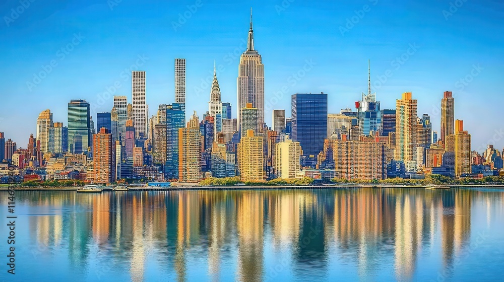 Fototapeta premium Midtown Manhattan Skyline Reflected In Calm Water