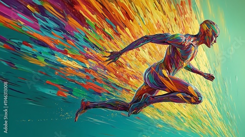 A Colorful Abstract Running Figure in a Burst of Paint