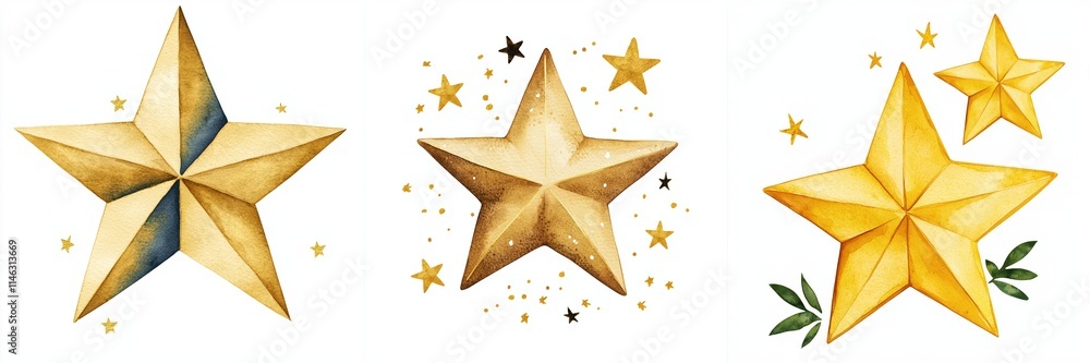 new year resolution concept. A trio of illustrated golden stars, featuring various designs, surrounded by smaller stars and decorative elements, ideal for festive themes and creative projects. new year resolution concept. A trio of illustrated golden stars, featuring various designs, surrounded by smaller stars and decorative elements, ideal for festive themes and creative projects.