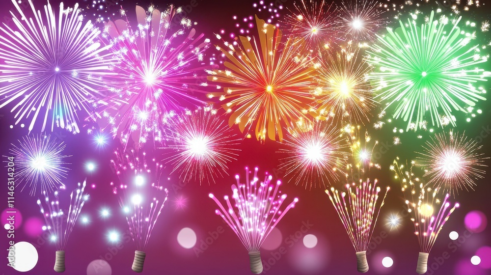Fototapeta premium Colorful fireworks festival happy new year h yper realistic