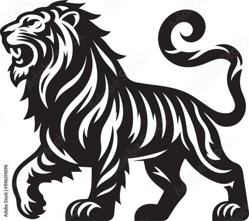 tiger, tiger logo vector, tiger vector illustration, tiger silhouette vector black and white full body eps file photo