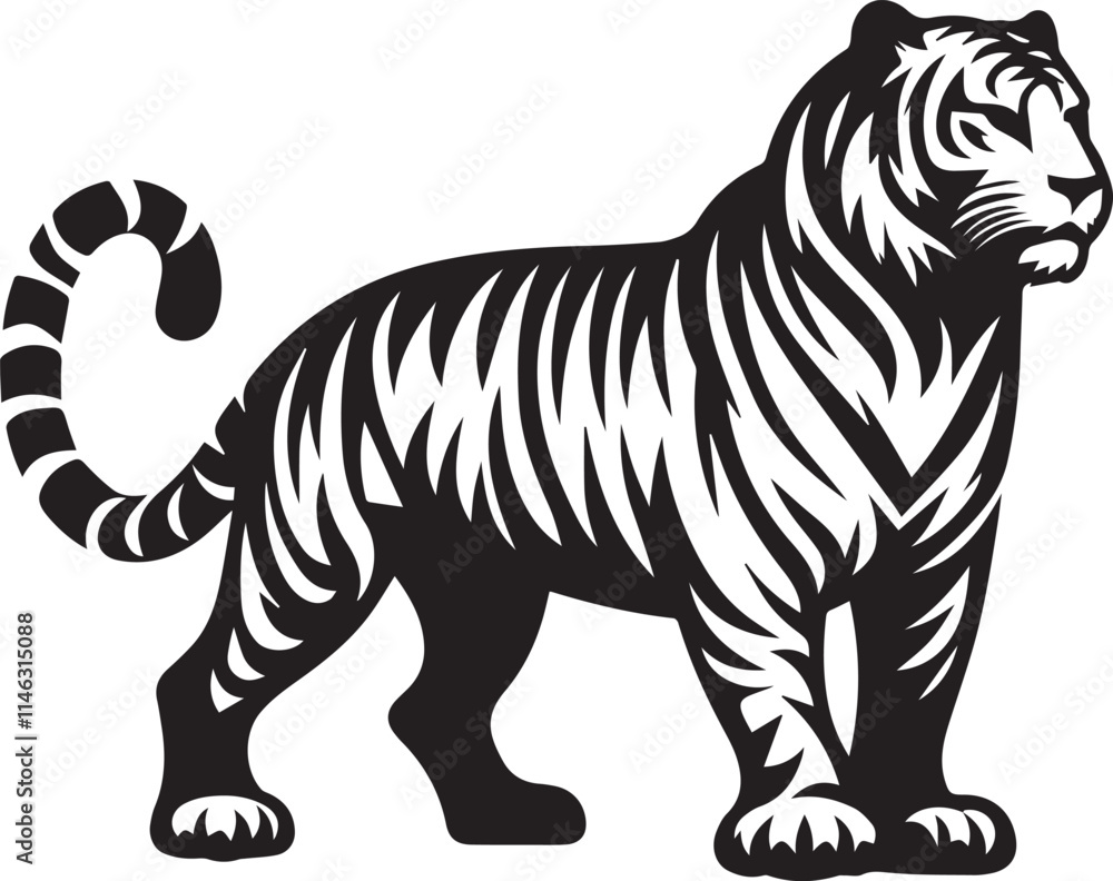 Obraz premium tiger, tiger logo vector, tiger vector illustration, tiger silhouette vector black and white full body eps file