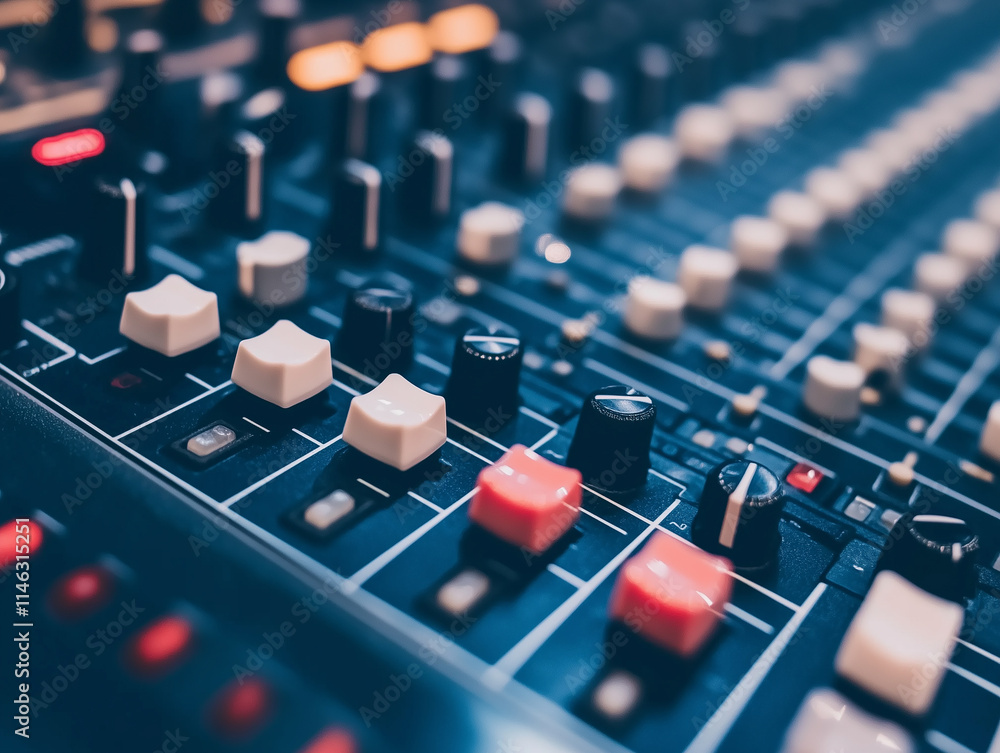 Mixing console captures the essence of audio production in a professional studio environment Mixing console captures the essence of audio production in a professional studio environment