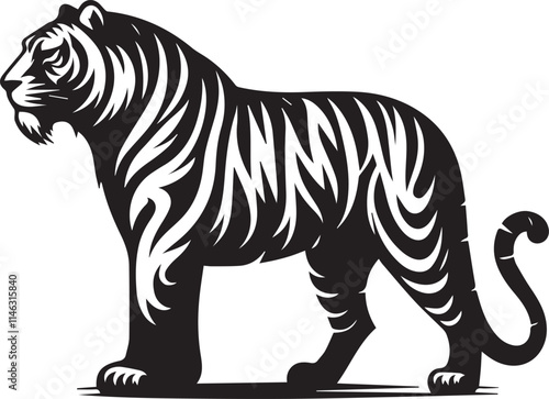 tiger, tiger logo vector, tiger vector illustration, tiger silhouette vector black and white full body eps file