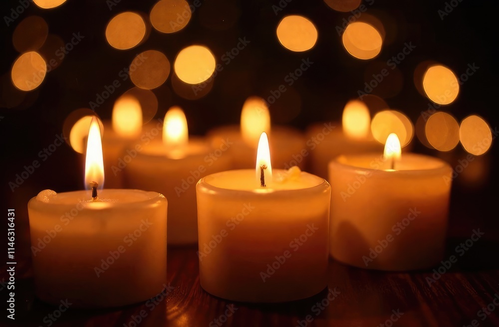 Candles in the dark with golden glow and bokeh effect for special moments Candles in the dark with golden glow and bokeh effect for special moments