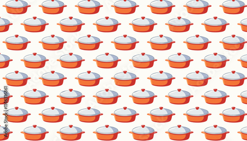 Illustration on theme big colored kitchen, seamless casserole dish with lid for soup pattern.