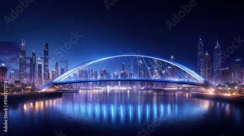 dubai cityscape night view with modern bridge
