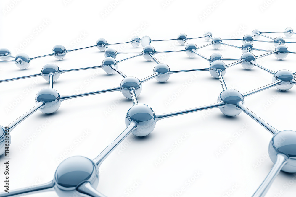 Fototapeta premium Molecular chain structure with shiny spheres and with protein structure amino acid model concept