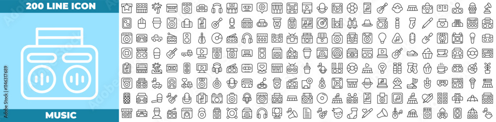 Music Line Editable Icons set Music Line Editable Icons set