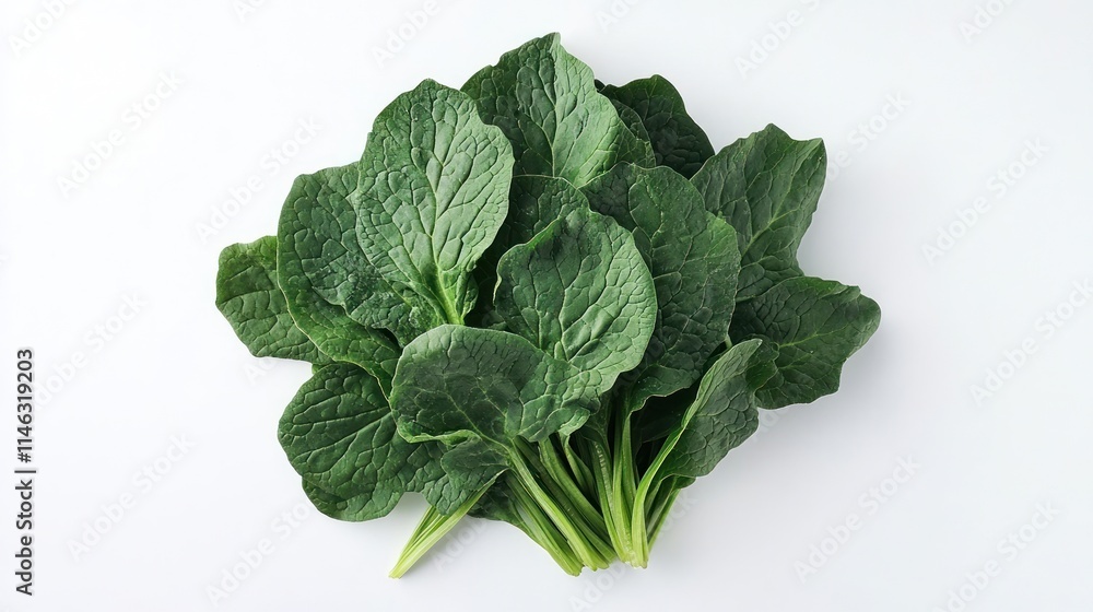 A bunch of fresh green spinach leaves on white A bunch of fresh green spinach leaves on white