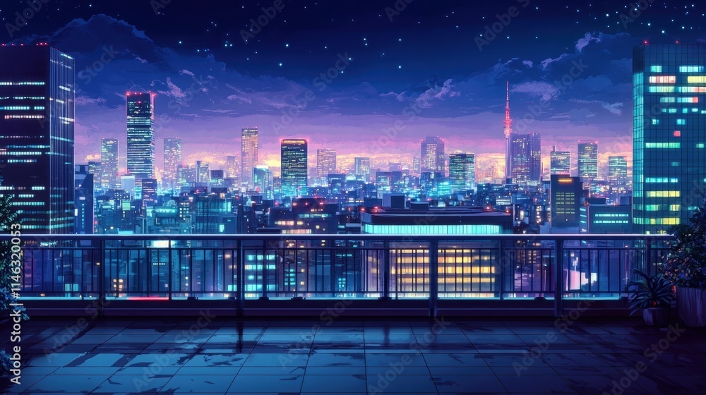 Obraz premium night city rooftop view