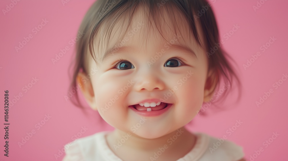 Adorable Smiling Baby Girl Closeup Portrait Against Pink Background Happy Toddler Childhood Innocence Sweet Little One Adorable Smiling Baby Girl Closeup Portrait Against Pink Background Happy Toddler Childhood Innocence Sweet Little One