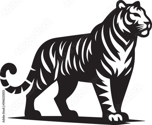 tiger, tiger logo vector, tiger vector illustration, tiger silhouette vector black and white full body eps file photo