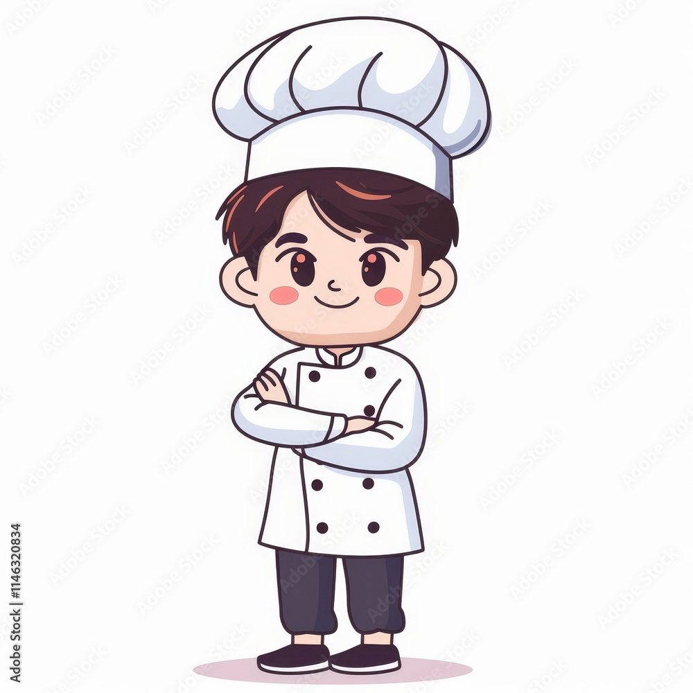 A cartoon chef with arms crossed, wearing a white chef hat and jacket. A cartoon chef with arms crossed, wearing a white chef hat and jacket.