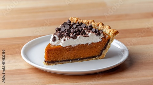 Wallpaper Mural A slice of pumpkin pie topped with whipped cream and chocolate chips on a white plate. Torontodigital.ca