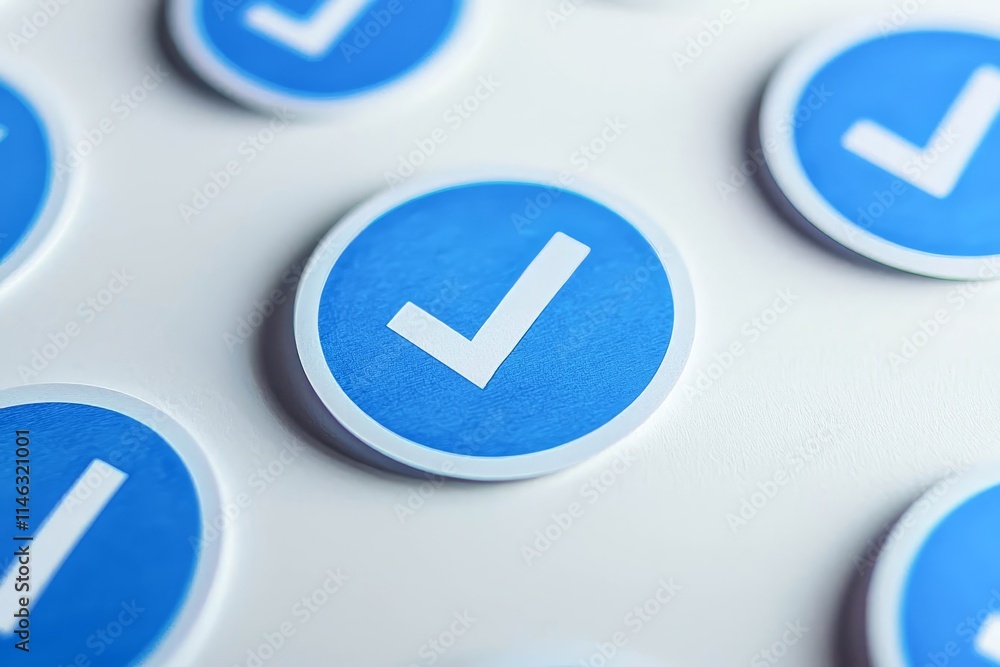 Verified badge or blue check sign concept collage. Verified badge or blue check sign concept collage.