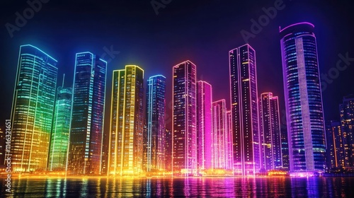 vibrant night cityscape with neon lights