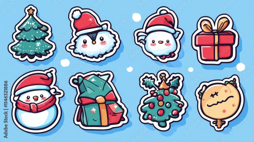 Cute doodle christmas decorations. Cute xmas stickers, handcraft toys and new year elements. Retro gift, decorative winter decent vector collection Cute doodle christmas decorations. Cute xmas stickers, handcraft toys and new year elements. Retro gift, decorative winter decent vector collection
