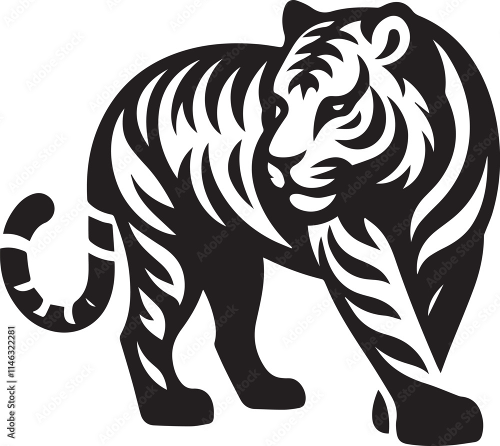 Fototapeta premium tiger, tiger logo vector, tiger vector illustration, tiger silhouette vector black and white full body eps file