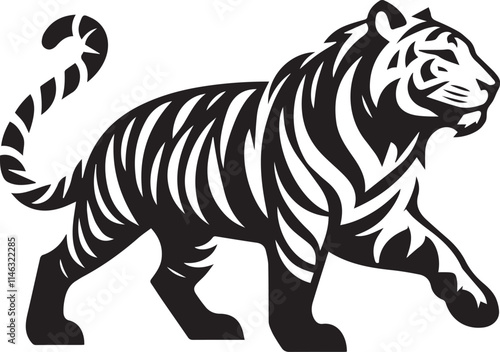 tiger, tiger logo vector, tiger vector illustration, tiger silhouette vector black and white full body eps file