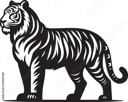 tiger, tiger logo vector, tiger vector illustration, tiger silhouette vector black and white full body eps file