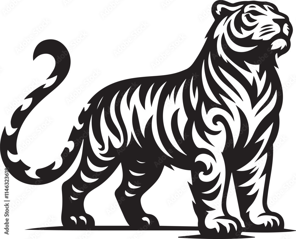 Obraz premium tiger, tiger logo vector, tiger vector illustration, tiger silhouette vector black and white full body eps file