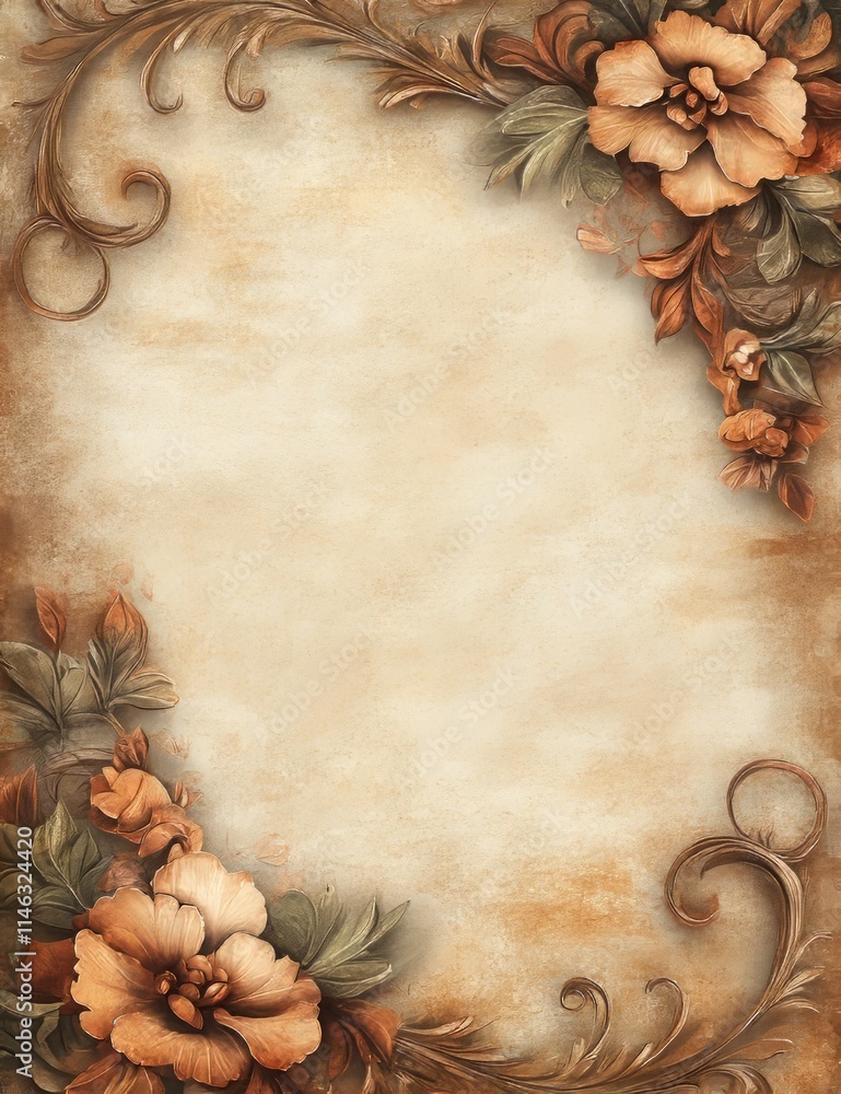 Elegant floral design on antique parchment Elegant floral design on antique parchment
