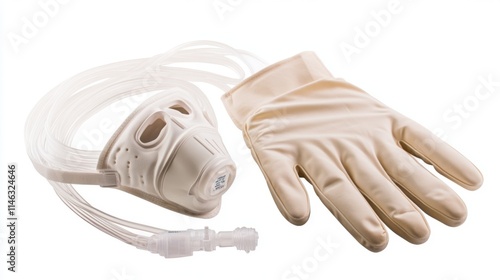 A medical gloves and mask set showcasing essential equipment for healthcare. Designed for safety and hygiene. Perfect for various medical applications. Generative AI photo