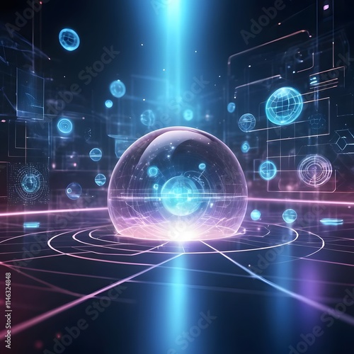 Wallpaper Mural Technological background with a fantasy concept with lots of holograms and blurred light Torontodigital.ca