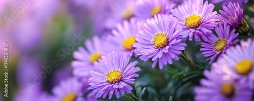 Beautiful purple daisy flowers blooming in garden during summer day