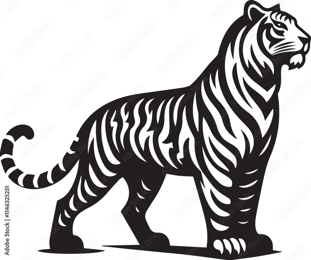 Obraz premium tiger, tiger logo vector, tiger vector illustration, tiger silhouette vector black and white full body eps file
